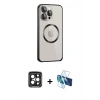MARSİLYAN™- iPhone 15 Pro Max Kılıf Ahenk Işık Serisi - Siyah 3D Antistatik Seramik Nano Ekran Koruyucu + Siyah PVD Metal Kamera Lens
