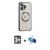MARSİLYAN™- iPhone 15 Pro Max Kılıf Ahenk Işık Serisi - Siyah 3D Antistatik Seramik Nano Ekran Koruyucu + PVD Metal Kamera Lens - GS