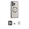 MARSİLYAN™- iPhone 15 Pro Max Kılıf Ahenk Işık Serisi - Siyah Bilvis 0.18mm Plus Cam Ekran Koruyucu + PVD Metal Kamera Lens - GI
