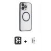 MARSİLYAN™- iPhone 15 Pro Max Kılıf Ahenk Işık Serisi - Siyah Bilvis 0.18mm Plus Cam Ekran Koruyucu + PVD Metal Kamera Lens - GI
