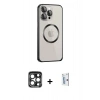 MARSİLYAN™- iPhone 15 Pro Max Kılıf Ahenk Işık Serisi - Siyah Bilvis 0.18mm Plus Cam Ekran Koruyucu + PVD Metal Kamera Lens - LT