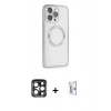MARSİLYAN™- iPhone 15 Pro Max Kılıf Ahenk Işık Serisi - Siyah Bilvis 0.18mm Plus Cam Ekran Koruyucu + PVD Metal Kamera Lens - LT