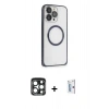 MARSİLYAN™- iPhone 15 Pro Max Kılıf Ahenk Işık Serisi - Siyah Bilvis 0.18mm Plus Cam Ekran Koruyucu + PVD Metal Kamera Lens - LT