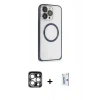 MARSİLYAN™- iPhone 15 Pro Max Kılıf Ahenk Işık Serisi - Siyah Bilvis 0.18mm Plus Cam Ekran Koruyucu + PVD Metal Kamera Lens - GS
