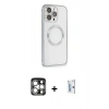 MARSİLYAN™- iPhone 15 Pro Max Kılıf Ahenk Işık Serisi - Siyah Bilvis 0.18mm Plus Cam Ekran Koruyucu + PVD Metal Kamera Lens - GS