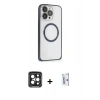 MARSİLYAN™- iPhone 15 Pro Max Kılıf Ahenk Işık Serisi - Siyah Bilvis 0.18mm Plus Cam Ekran Koruyucu + PVD Metal Kamera Lens - SH