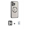 MARSİLYAN™- iPhone 15 Pro Max Kılıf Ahenk Işık Serisi - Siyah Bilvis 0.18mm Plus Cam Ekran Koruyucu + PVD Metal Kamera Lens - GS