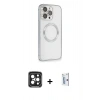 MARSİLYAN™- iPhone 15 Pro Max Kılıf Ahenk Işık Serisi - Siyah Bilvis 0.18mm Plus Cam Ekran Koruyucu + PVD Metal Kamera Lens - SH