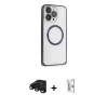 MARSİLYAN™- iPhone 15 Pro Max Kılıf Ahenk Işık Serisi - Siyah Bilvis 0.18mm Plus Cam Ekran Koruyucu + Raze Metal Kamera Lens - SH