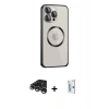 MARSİLYAN™- iPhone 15 Pro Max Kılıf Ahenk Işık Serisi - Siyah Bilvis 0.18mm Plus Cam Ekran Koruyucu + Raze Metal Kamera Lens - GS