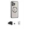 MARSİLYAN™- iPhone 15 Pro Max Kılıf Ahenk Işık Serisi - Siyah Bilvis 0.18mm Plus Cam Ekran Koruyucu + Raze Metal Kamera Lens - SH