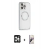MARSİLYAN™- iPhone 15 Pro Max Kılıf Ahenk Işık Serisi - Siyah Bilvis 3D Mat Cam Ekran Koruyucu + PVD Metal Kamera Lens - GI