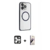 MARSİLYAN™- iPhone 15 Pro Max Kılıf Ahenk Işık Serisi - Siyah Bilvis 3D Mat Cam Ekran Koruyucu + Gümüş PVD Metal Kamera Lens