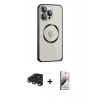 MARSİLYAN™- iPhone 15 Pro Max Kılıf Ahenk Işık Serisi - Siyah Bilvis 3D Mat Cam Ekran Koruyucu + Raze Metal Kamera Lens - LT