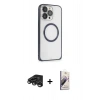 MARSİLYAN™- iPhone 15 Pro Max Kılıf Ahenk Işık Serisi - Siyah Bilvis 3D Mat Cam Ekran Koruyucu + Raze Metal Kamera Lens - TMGI
