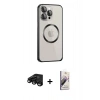 MARSİLYAN™- iPhone 15 Pro Max Kılıf Ahenk Işık Serisi - Siyah Bilvis 3D Mat Cam Ekran Koruyucu + Siyah Raze Metal Kamera Lens