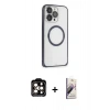 MARSİLYAN™- iPhone 15 Pro Max Kılıf Ahenk Işık Serisi - Siyah Bilvis 3D Mat Cam Ekran Koruyucu + Turuncu PVD Metal Kamera Lens