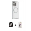 MARSİLYAN™- iPhone 15 Pro Max Kılıf Ahenk Işık Serisi - Siyah Bilvis 3D Mat Cam Ekran Koruyucu + Turuncu PVD Metal Kamera Lens