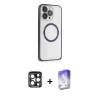 MARSİLYAN™- iPhone 15 Pro Max Kılıf Ahenk Işık Serisi - Siyah Bilvis 5in1 3D Magic Cam Ekran Koruyucu + Lacivert PVD Metal Kamera Lens