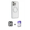 MARSİLYAN™- iPhone 15 Pro Max Kılıf Ahenk Işık Serisi - Siyah Bilvis 5in1 3D Magic Cam Ekran Koruyucu + Lacivert PVD Metal Kamera Lens