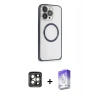 MARSİLYAN™- iPhone 15 Pro Max Kılıf Ahenk Işık Serisi - Siyah Bilvis 5in1 3D Magic Cam Ekran Koruyucu + PVD Metal Kamera Lens - GI