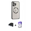 MARSİLYAN™- iPhone 15 Pro Max Kılıf Ahenk Işık Serisi - Siyah Bilvis 5in1 3D Magic Cam Ekran Koruyucu + Raze Metal Kamera Lens - LT