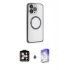 MARSİLYAN™- iPhone 15 Pro Max Kılıf Ahenk Işık Serisi - Siyah Bilvis 5in1 3D Magic Cam Ekran Koruyucu + PVD Metal Kamera Lens - TU