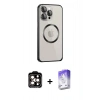 MARSİLYAN™- iPhone 15 Pro Max Kılıf Ahenk Işık Serisi - Siyah Bilvis 5in1 3D Magic Cam Ekran Koruyucu + PVD Metal Kamera Lens - TU