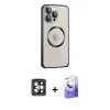 MARSİLYAN™- iPhone 15 Pro Max Kılıf Ahenk Işık Serisi - Siyah Bilvis 5in1 5D Magic Hayalet Cam Ekran Koruyucu + PVD Metal Kamera Lens - GI