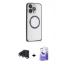 MARSİLYAN™- iPhone 15 Pro Max Kılıf Ahenk Işık Serisi - Siyah Bilvis 5in1 5D Magic Hayalet Cam Ekran Koruyucu + Raze Metal Kamera Lens - LT