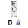 MARSİLYAN™- iPhone 15 Pro Max Kılıf Ahenk Işık Serisi - Siyah Bilvis 5in1 5D Magic Hayalet Cam Ekran Koruyucu + Turuncu PVD Metal Kamera Lens