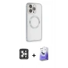 MARSİLYAN™- iPhone 15 Pro Max Kılıf Ahenk Işık Serisi - Siyah Bilvis 5in1 5D Magic Hayalet Cam Ekran Koruyucu + PVD Metal Kamera Lens - GI