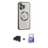 MARSİLYAN™- iPhone 15 Pro Max Kılıf Ahenk Işık Serisi - Siyah Bilvis 5in1 5D Magic Hayalet Cam Ekran Koruyucu + Raze Metal Kamera Lens - TMGI
