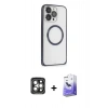 MARSİLYAN™- iPhone 15 Pro Max Kılıf Ahenk Işık Serisi - Siyah Bilvis 5in1 5D Magic Hayalet Cam Ekran Koruyucu + PVD Metal Kamera Lens - GI