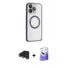 MARSİLYAN™- iPhone 15 Pro Max Kılıf Ahenk Işık Serisi - Siyah Bilvis 5in1 5D Magic Hayalet Cam Ekran Koruyucu + Raze Metal Kamera Lens - TMGI