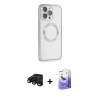 MARSİLYAN™- iPhone 15 Pro Max Kılıf Ahenk Işık Serisi - Siyah Bilvis 5in1 5D Magic Hayalet Cam Ekran Koruyucu + Raze Metal Kamera Lens - SH
