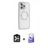 MARSİLYAN™- iPhone 15 Pro Max Kılıf Ahenk Işık Serisi - Siyah Bilvis 5in1 5D Magic Hayalet Cam Ekran Koruyucu + Turuncu PVD Metal Kamera Lens