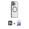 MARSİLYAN™- iPhone 15 Pro Max Kılıf Ahenk Işık Serisi - Siyah Bilvis 5in1 5D Magic Hayalet Cam Ekran Koruyucu + Siyah PVD Metal Kamera Lens