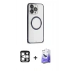MARSİLYAN™- iPhone 15 Pro Max Kılıf Ahenk Işık Serisi - Siyah Bilvis 5in1 5D Magic Hayalet Cam Ekran Koruyucu + PVD Metal Kamera Lens - GS