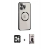 MARSİLYAN™- iPhone 15 Pro Max Kılıf Ahenk Işık Serisi - Siyah Bilvis Hayalet Cam Ekran Koruyucu + PVD Metal Kamera Lens - GI