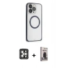 MARSİLYAN™- iPhone 15 Pro Max Kılıf Ahenk Işık Serisi - Siyah Bilvis Hayalet Cam Ekran Koruyucu + PVD Metal Kamera Lens - GI