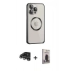 MARSİLYAN™- iPhone 15 Pro Max Kılıf Ahenk Işık Serisi - Siyah Bilvis Hayalet Cam Ekran Koruyucu + Raze Metal Kamera Lens - GS