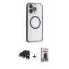 MARSİLYAN™- iPhone 15 Pro Max Kılıf Ahenk Işık Serisi - Siyah Bilvis Hayalet Cam Ekran Koruyucu + Raze Metal Kamera Lens - GS
