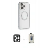 MARSİLYAN™- iPhone 15 Pro Max Kılıf Ahenk Işık Serisi - Siyah Bilvis Hayalet Cam Ekran Koruyucu + PVD Metal Kamera Lens - LT