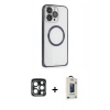 MARSİLYAN™- iPhone 15 Pro Max Kılıf Ahenk Işık Serisi - Siyah Bilvis Hayalet Cam Ekran Koruyucu + PVD Metal Kamera Lens - LT