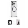 MARSİLYAN™- iPhone 15 Pro Max Kılıf Ahenk Işık Serisi - Siyah Bilvis Hayalet Cam Ekran Koruyucu + PVD Metal Kamera Lens - TU
