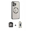 MARSİLYAN™- iPhone 15 Pro Max Kılıf Ahenk Işık Serisi - Siyah Bilvis Hayalet Cam Ekran Koruyucu + PVD Metal Kamera Lens - TU