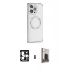 MARSİLYAN™- iPhone 15 Pro Max Kılıf Ahenk Işık Serisi - Siyah Bilvis Hayalet Cam Ekran Koruyucu + PVD Metal Kamera Lens - GS