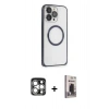 MARSİLYAN™- iPhone 15 Pro Max Kılıf Ahenk Işık Serisi - Siyah Bilvis Hayalet Cam Ekran Koruyucu + PVD Metal Kamera Lens - GS