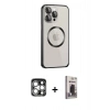 MARSİLYAN™- iPhone 15 Pro Max Kılıf Ahenk Işık Serisi - Siyah Bilvis Hayalet Cam Ekran Koruyucu + PVD Metal Kamera Lens - GS